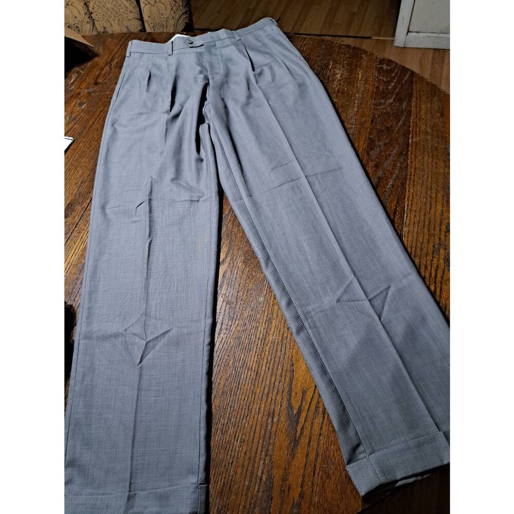 New 34x34 Bocaccio Grey Pleated Front Leg Cuffed Hem Suit Dress Tuxedo Pants NWT